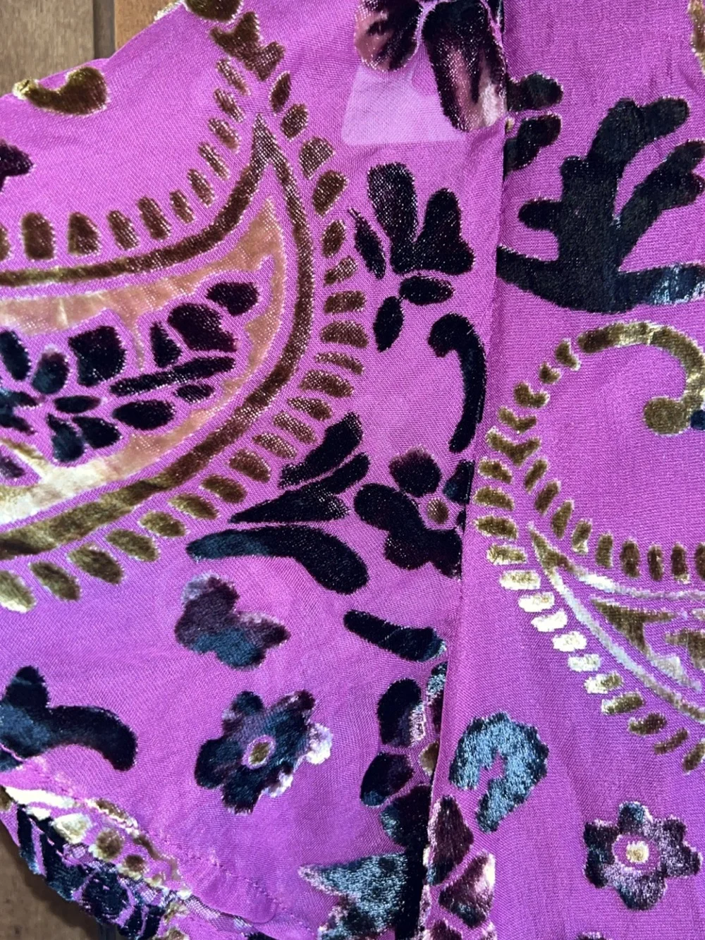 🌸Piper & Scoot Albie Velvet Burnout Dress Womens Size Large Purple Paisley Boho - Picture 5 of 6